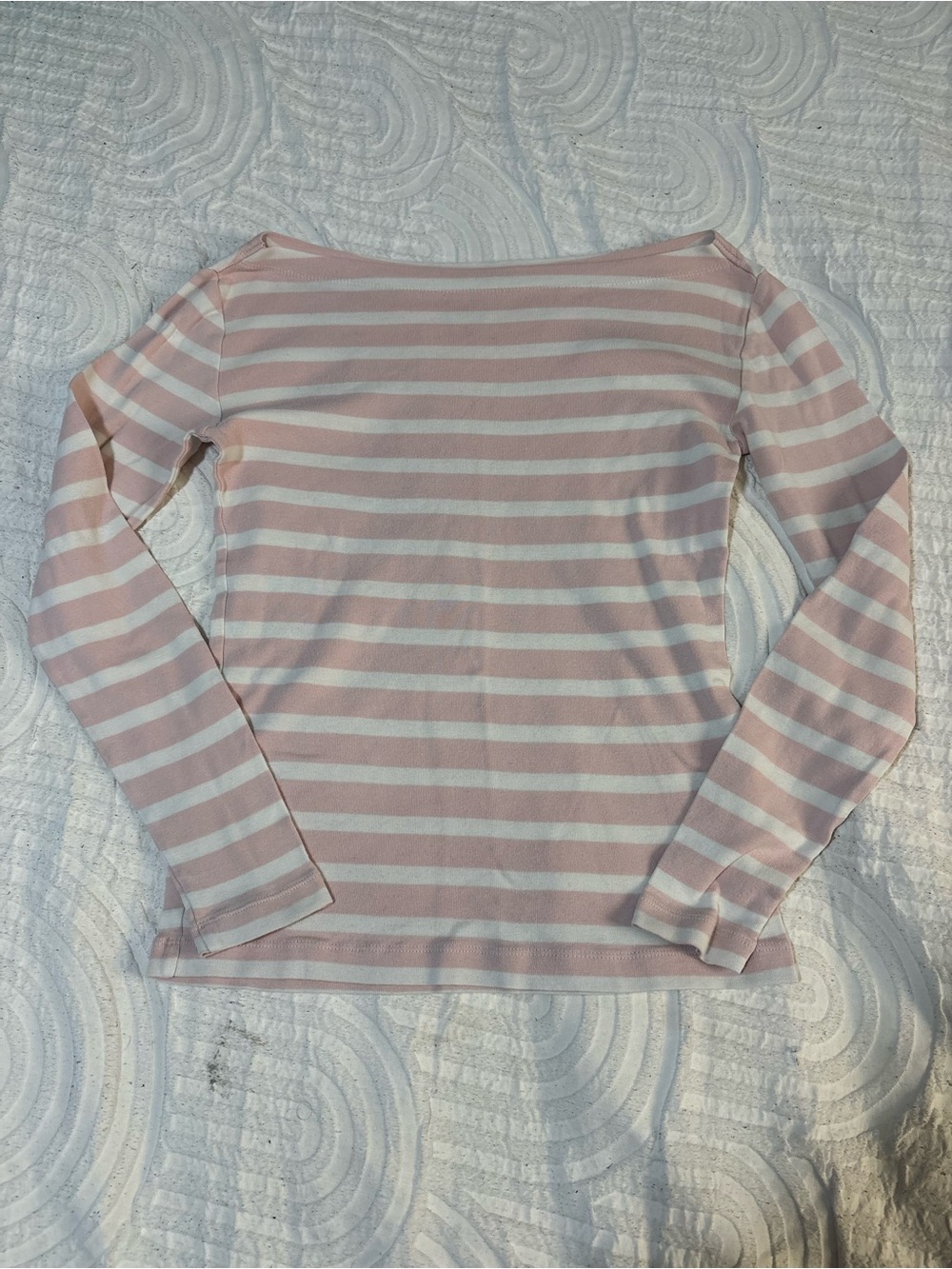 GAP Striped Boatneck Long Sleeve Top — Pink & White